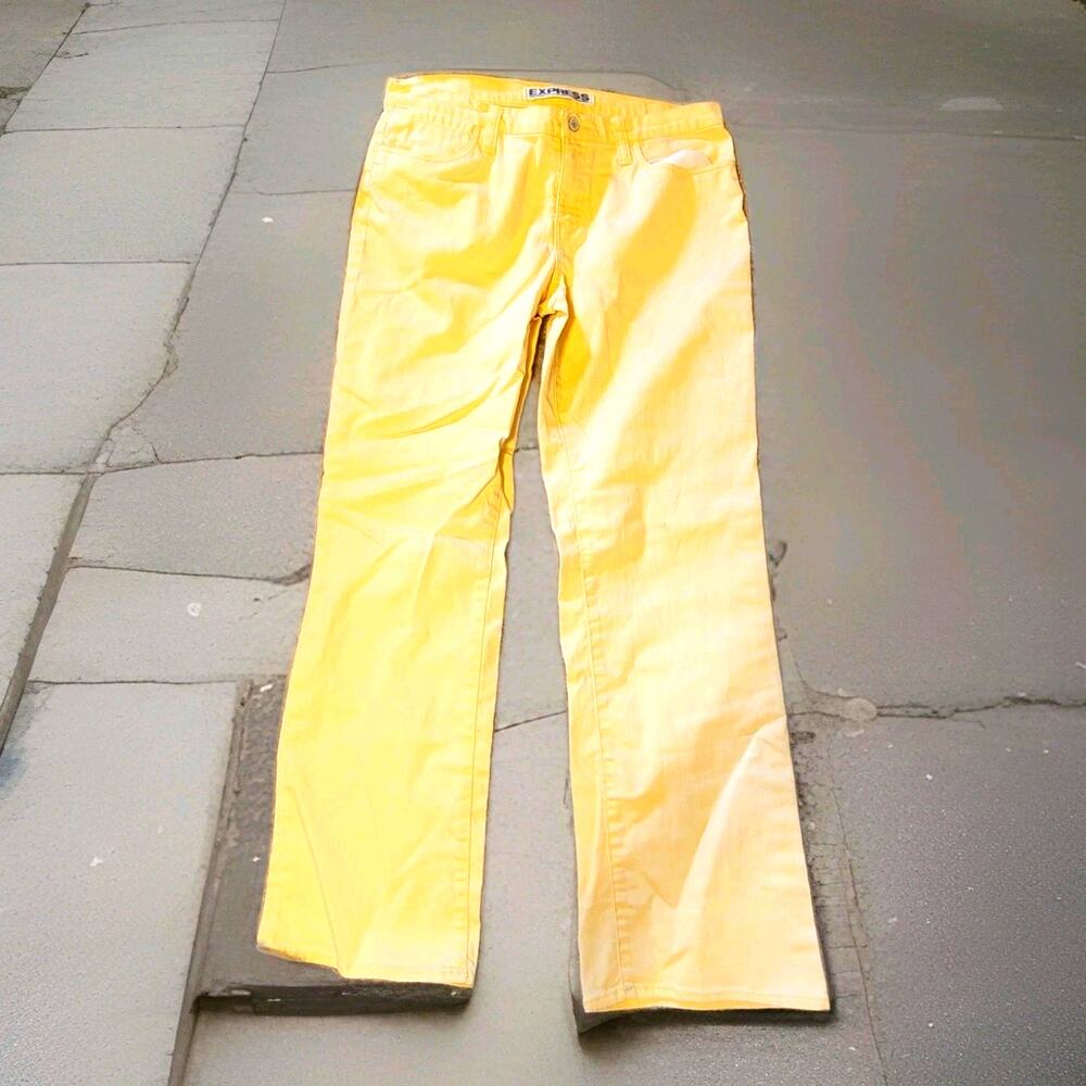 Womens Size 12 High Waist Vintage Y2K Express Precision Fit Yellow Jeans Bootcut
